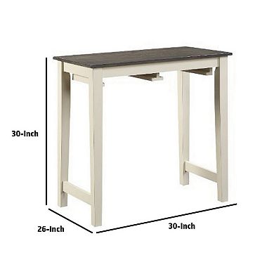 3 Piece Set Solid Wood Counter Dining Table with 2 Stools, White, Gray