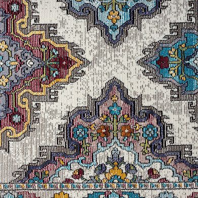 7.5' x 9.5' Ivory and Gray Bohemian Mosaic Rectangular Area Throw Rug