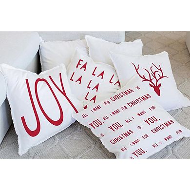 26" White Decorative Euro Pillow with Joy Print Design