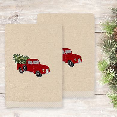 Linum Home Textiles Christmas Truck Embroidered Luxury Turkish Cotton Set of 2 Hand Towels