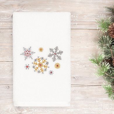 Linum Home Textiles Christmas Snowfall Embroidered Luxury Turkish Cotton Hand Towel