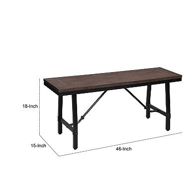 Industrial Wood and Metal Bench with Tube Leg Support, Brown and Black