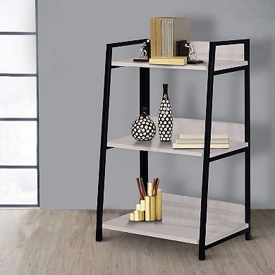 Wooden Bookshelf with 3 Open Compartments, Washed White and Black