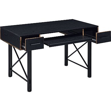 Computer Desk with 2 Drawers and Keyboard Tray, Black