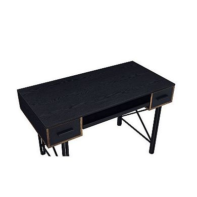 Computer Desk with 2 Drawers and Keyboard Tray, Black