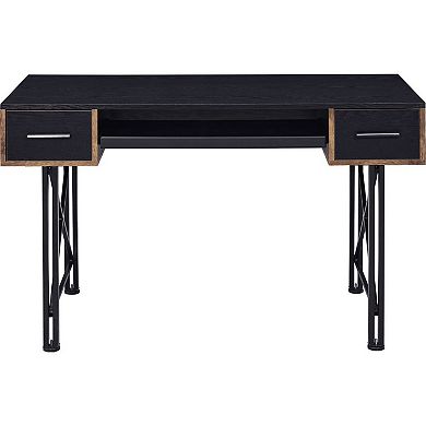 Computer Desk with 2 Drawers and Keyboard Tray, Black