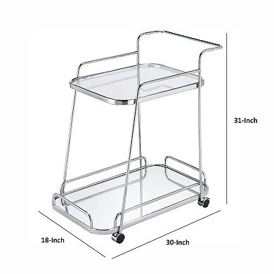 Clear Glass 2-Tier Serving Cart With Chrome Finish