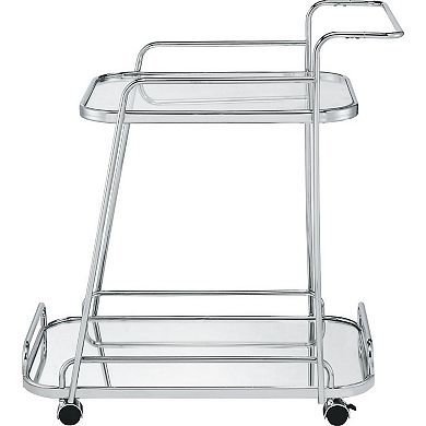 Clear Glass 2-Tier Serving Cart With Chrome Finish