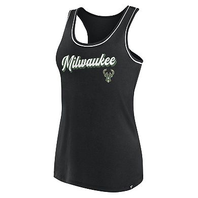 Women's Fanatics Branded Black Milwaukee Bucks Wordmark Logo Racerback Tank Top