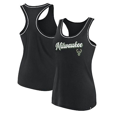 Women's Fanatics Branded Black Milwaukee Bucks Wordmark Logo Racerback Tank Top