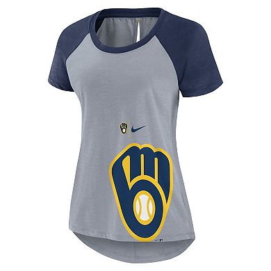Women's Nike Heather Gray Milwaukee Brewers Summer Breeze Raglan Fashion T-Shirt
