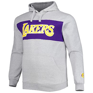 Men's Fanatics Branded Heather Gray Los Angeles Lakers Big & Tall Wordmark Pullover Hoodie