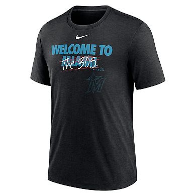 Men's Nike Heather Black Miami Marlins Home Spin Tri-Blend T-Shirt