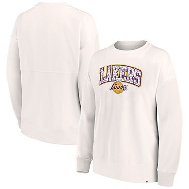 Women's Fanatics Branded White Los Angeles Lakers Tonal Leopard Pullover Sweatshirt