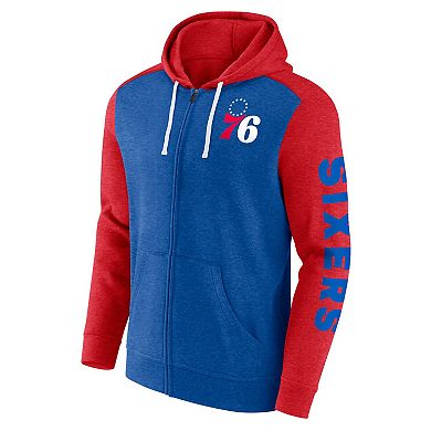 Men's Fanatics Branded Royal/Red Philadelphia 76ers Big & Tall Down and Distance Full-Zip Hoodie