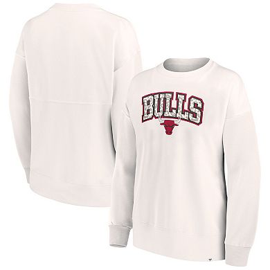 Women's Fanatics Branded White Chicago Bulls Tonal Leopard Pullover Sweatshirt