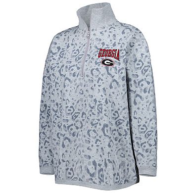 Women's Gameday Couture Heather Gray Georgia Bulldogs Leopard Quarter-Zip Sweatshirt