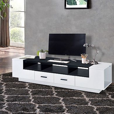 Contemporary 2 Drawer TV Stand with Media Compartments, Black and White