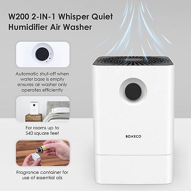 BONECO W200 2 In 1 Whisper Quiet Humidifier Air Washer with Auto Shut Off, White