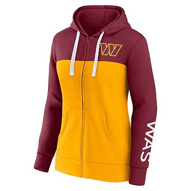 Women's Fanatics Branded Burgundy/Gold Washington Commanders Take The Field Color Block Full-Zip Hoodie