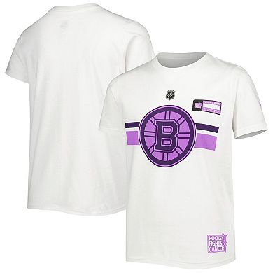 Youth White Boston Bruins 2022 NHL Hockey Fights Cancer T-Shirt