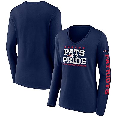 Women's Fanatics Branded Navy New England Patriots Hometown Sweep Long Sleeve V-Neck T-Shirt