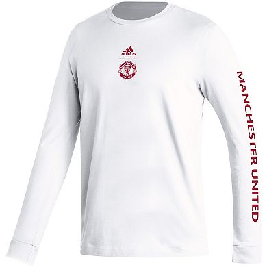 Men's adidas White Manchester United Team Crest Long Sleeve T-Shirt