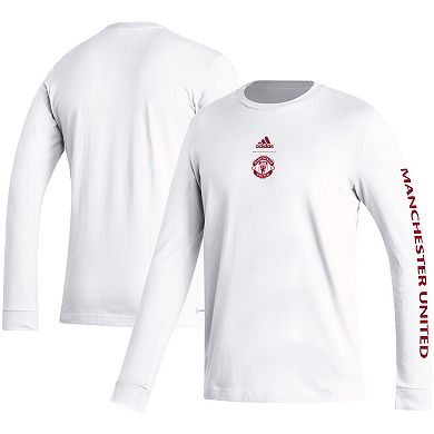 Men's adidas White Manchester United Team Crest Long Sleeve T-Shirt