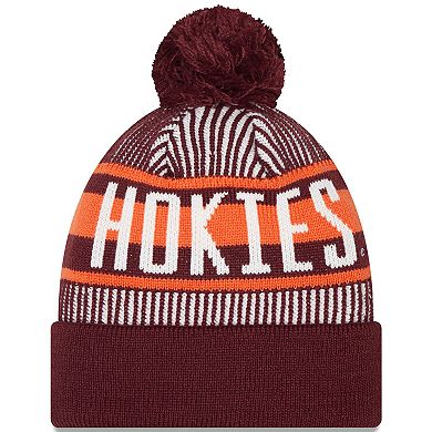 Men's New Era  Maroon Virginia Tech Hokies Logo Striped Cuff Knit Hat with Pom