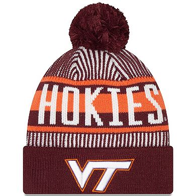 Men's New Era  Maroon Virginia Tech Hokies Logo Striped Cuff Knit Hat with Pom