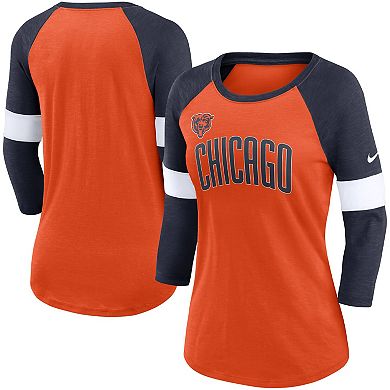 Women's Nike Chicago Bears Heather Orange/Heather Navy Football Pride Raglan 3/4-Sleeve T-Shirt