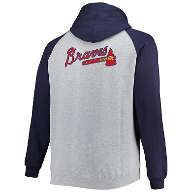 Men's Heather Gray/Navy Atlanta Braves Big & Tall Raglan Hoodie Full-Zip Sweatshirt