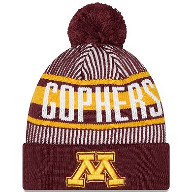 Men's New Era  Maroon Minnesota Golden Gophers Logo Striped Cuff Knit Hat with Pom