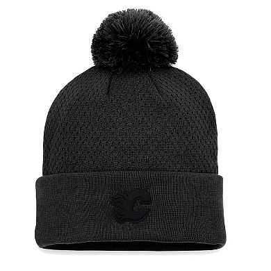 Women's Fanatics Black Calgary Flames Authentic Pro Road Cuffed Knit Hat with Pom