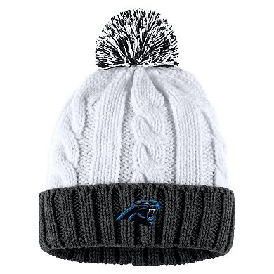 Women's WEAR by Erin Andrews  Black/White Carolina Panthers Cable Stripe Cuffed Knit Hat with Pom and Scarf Set