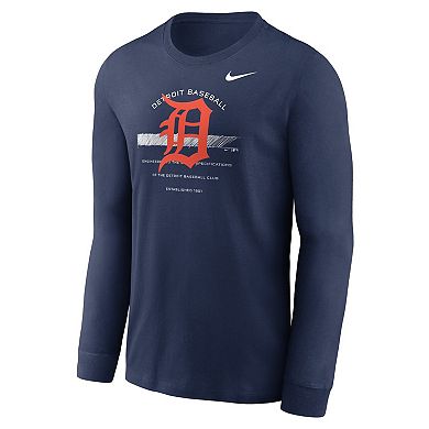 Men's Nike Navy Detroit Tigers Over Arch Performance Long Sleeve T-Shirt