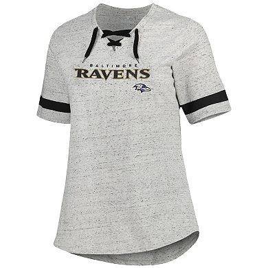 Women's Heather Gray Baltimore Ravens Plus Size Lace-Up V-Neck T-Shirt