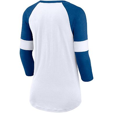 Women's Nike Indianapolis Colts White/Heathered Royal Football Pride Slub 3/4 Raglan Sleeve T-Shirt