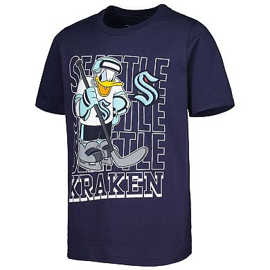 Youth Deep Sea Blue Seattle Kraken Disney Donald Duck Three-Peat T-Shirt