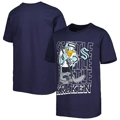 Youth Deep Sea Blue Seattle Kraken Disney Donald Duck Three-Peat T-Shirt