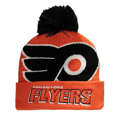 Men's Mitchell & Ness Orange Philadelphia Flyers Punch Out Cuffed Knit Hat with Pom