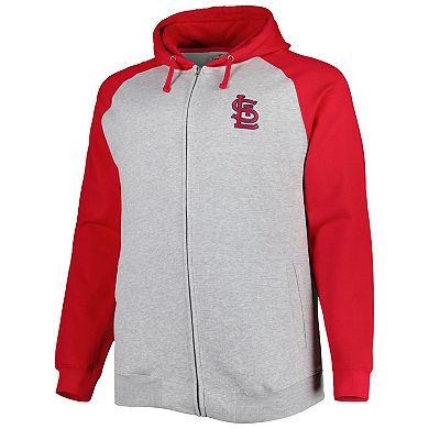 Men's Heather Gray/Red St. Louis Cardinals Big & Tall Raglan Hoodie Full-Zip Sweatshirt