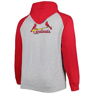 Men's Heather Gray/Red St. Louis Cardinals Big & Tall Raglan Hoodie Full-Zip Sweatshirt