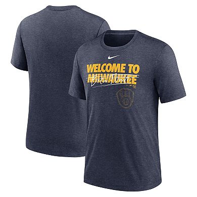 Men's Nike Heather Navy Milwaukee Brewers Home Spin Tri-Blend T-Shirt