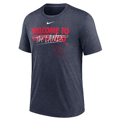 Men's Nike Heather Navy Cleveland Guardians Home Spin Tri-Blend T-Shirt