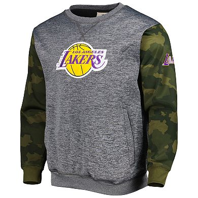 Men's Fanatics Branded Heather Charcoal Los Angeles Lakers Camo Stitched Sweatshirt