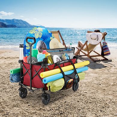 Gorilla Carts 7 Cubic Feet Foldable Utility Beach Wagon w/ Oversized Bed