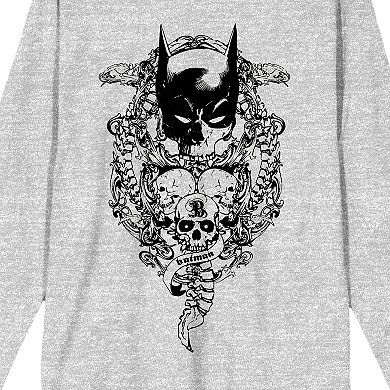 Men's Batman Bat Mask With Skulls Long Sleeve Tee