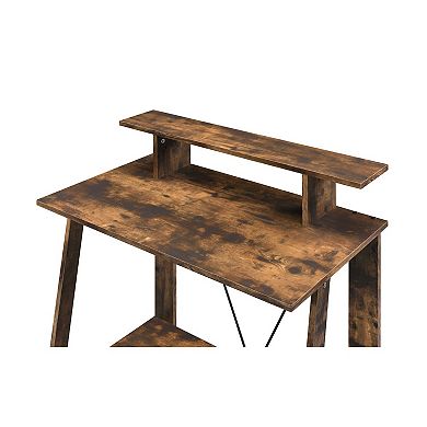 Writing Desk with V Shaped Frame, Weathered Oak and Black