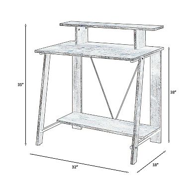 Writing Desk with V Shaped Frame, Weathered Oak and Black